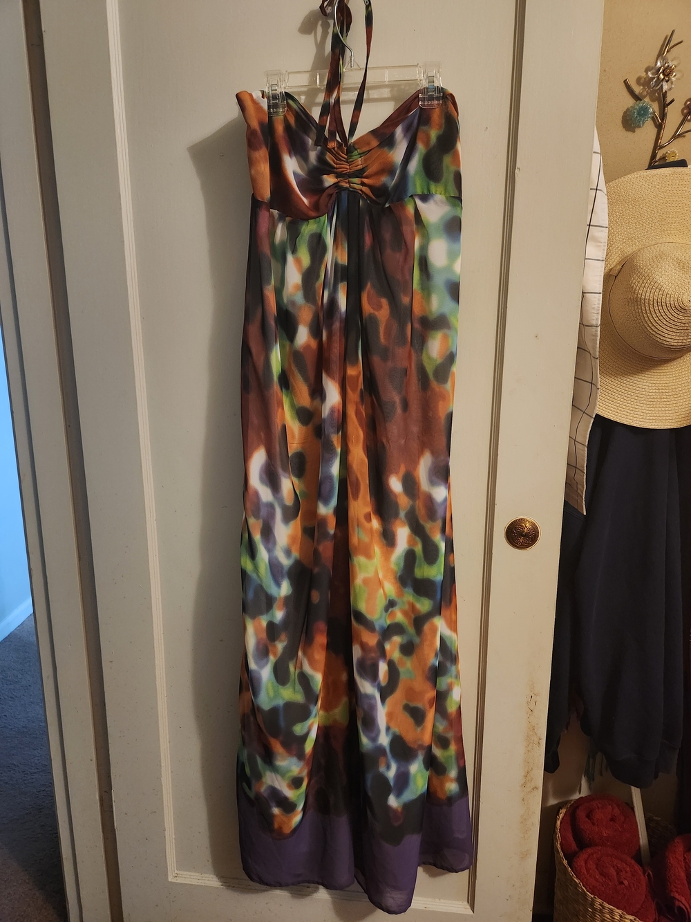 Buffalo David Bitton Multicolor Strapless Halter Maxi Dres- Brown, Green, Purple